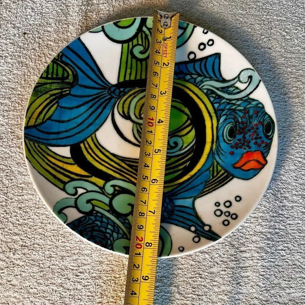 Anthropologie Blue Green Koi Fish Lunch Salad Plate